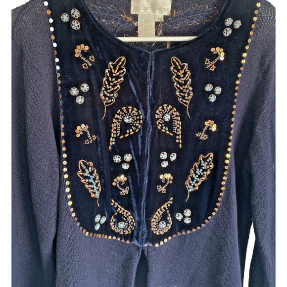 Soft Surroundings Women's Beaded Velvet Cardigan Sweater Size L Boho Embellished - Picture 2 of 16